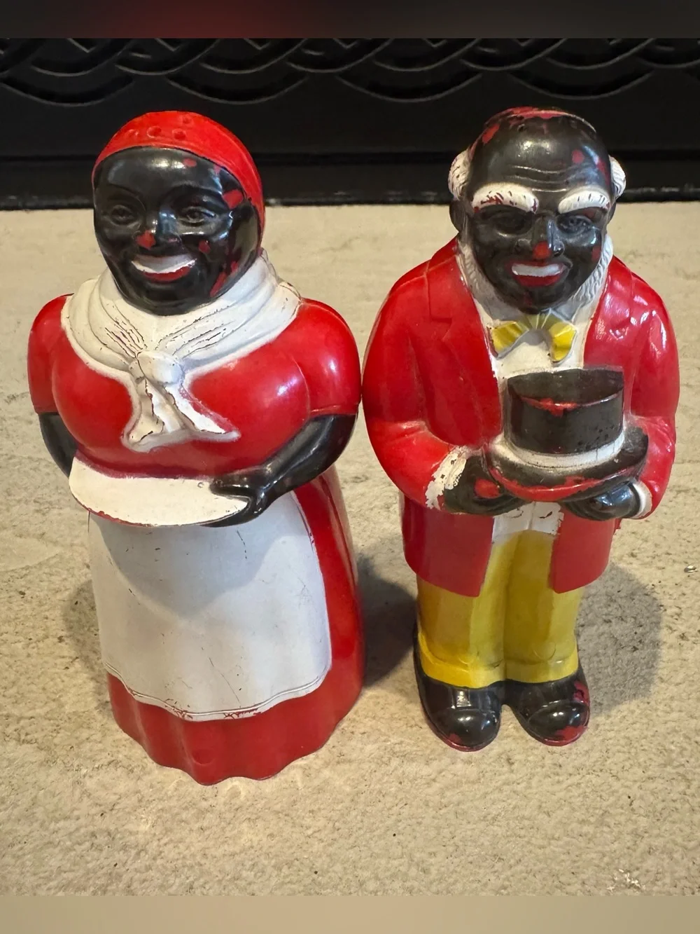 Vintage Black Americana F&F Mold & Die Salt & Pepper Uncle Moses Aunt Jemima